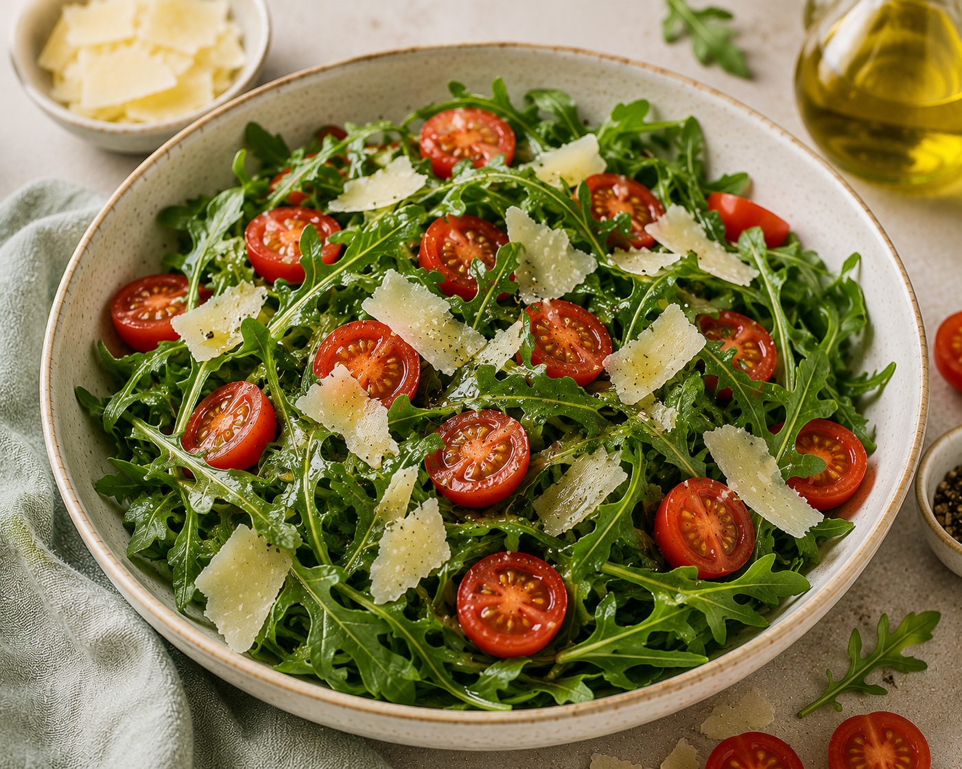 Arugula, cherry tomato, and Parmesan salad